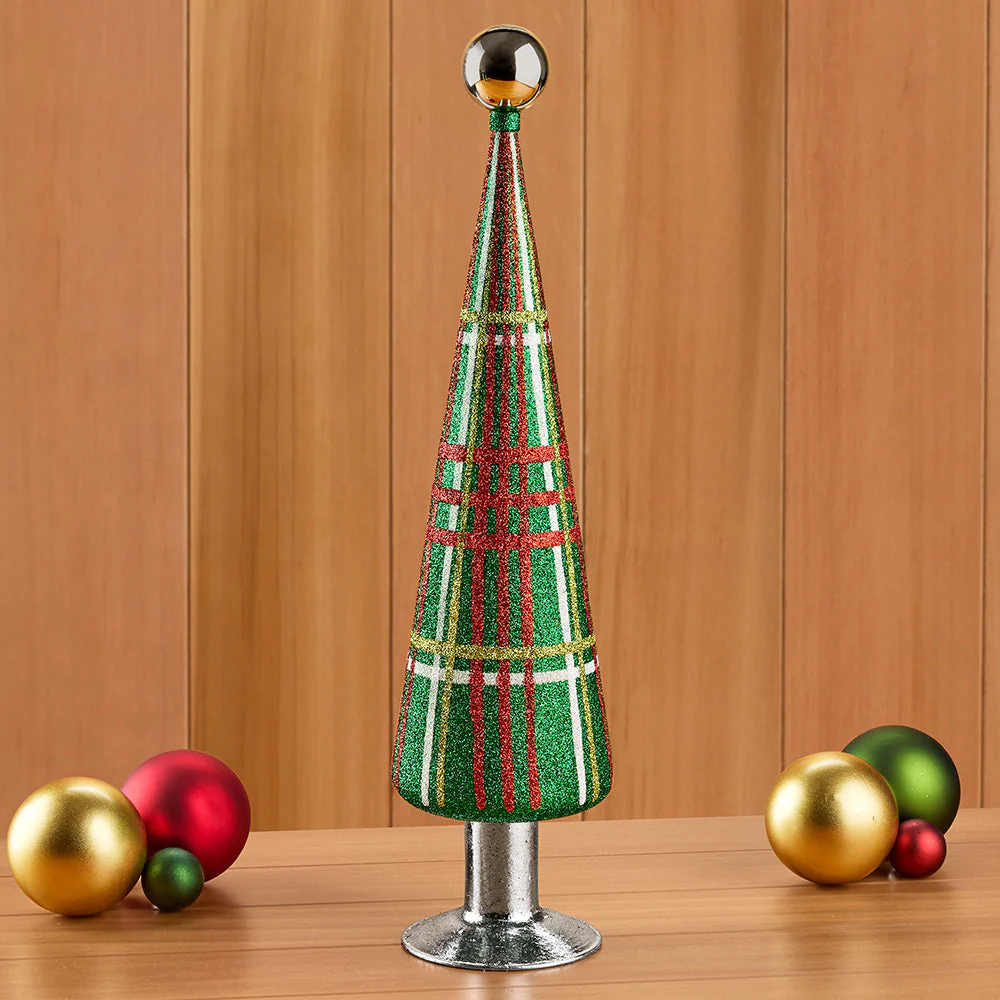 Cody Foster Glittered Plaid Glass Tree - Image 2
