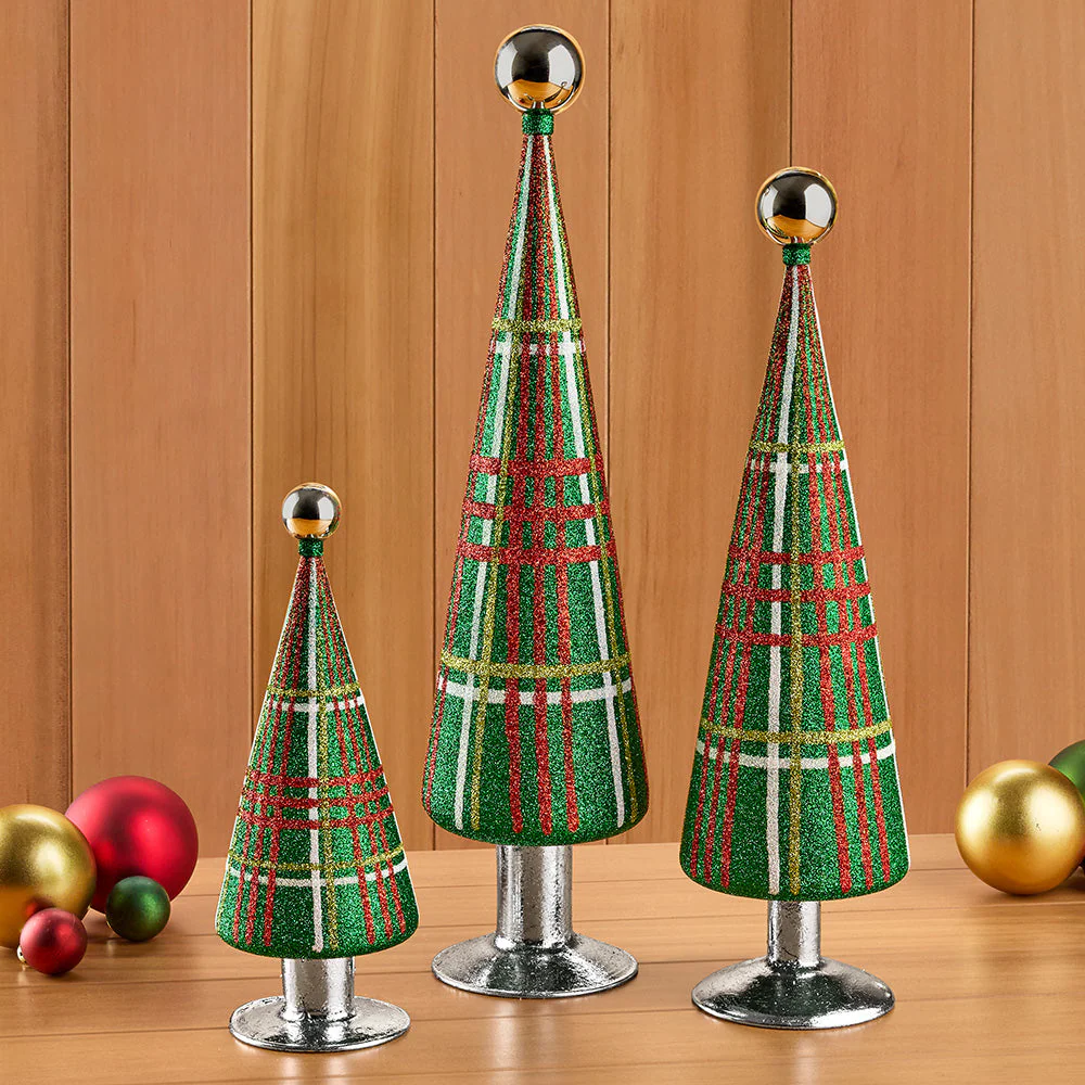 Cody Foster Glittered Plaid Glass Tree - Image 4