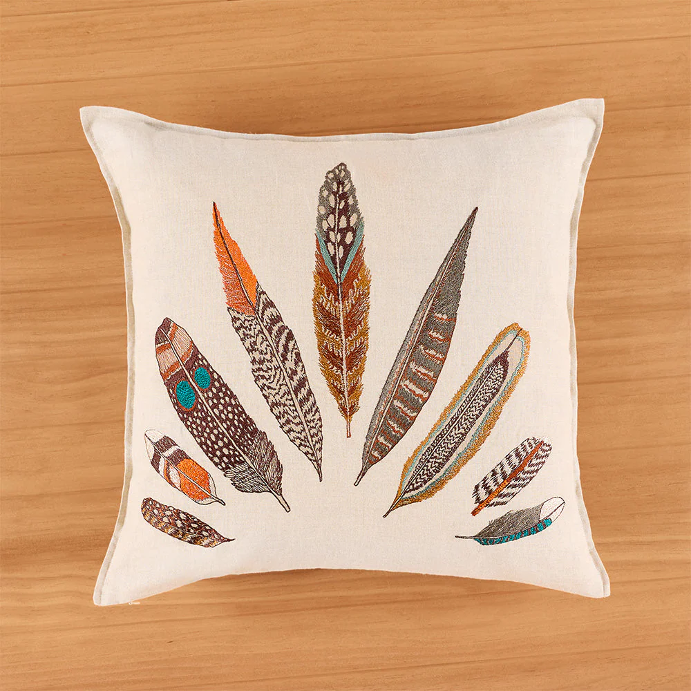 Coral & Tusk 20" x 20" Embroidered Linen Pillow, Feather Plumes Fan