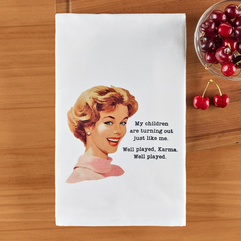Cora & Pate Flour Sack Tea Towel, Well Played Karma