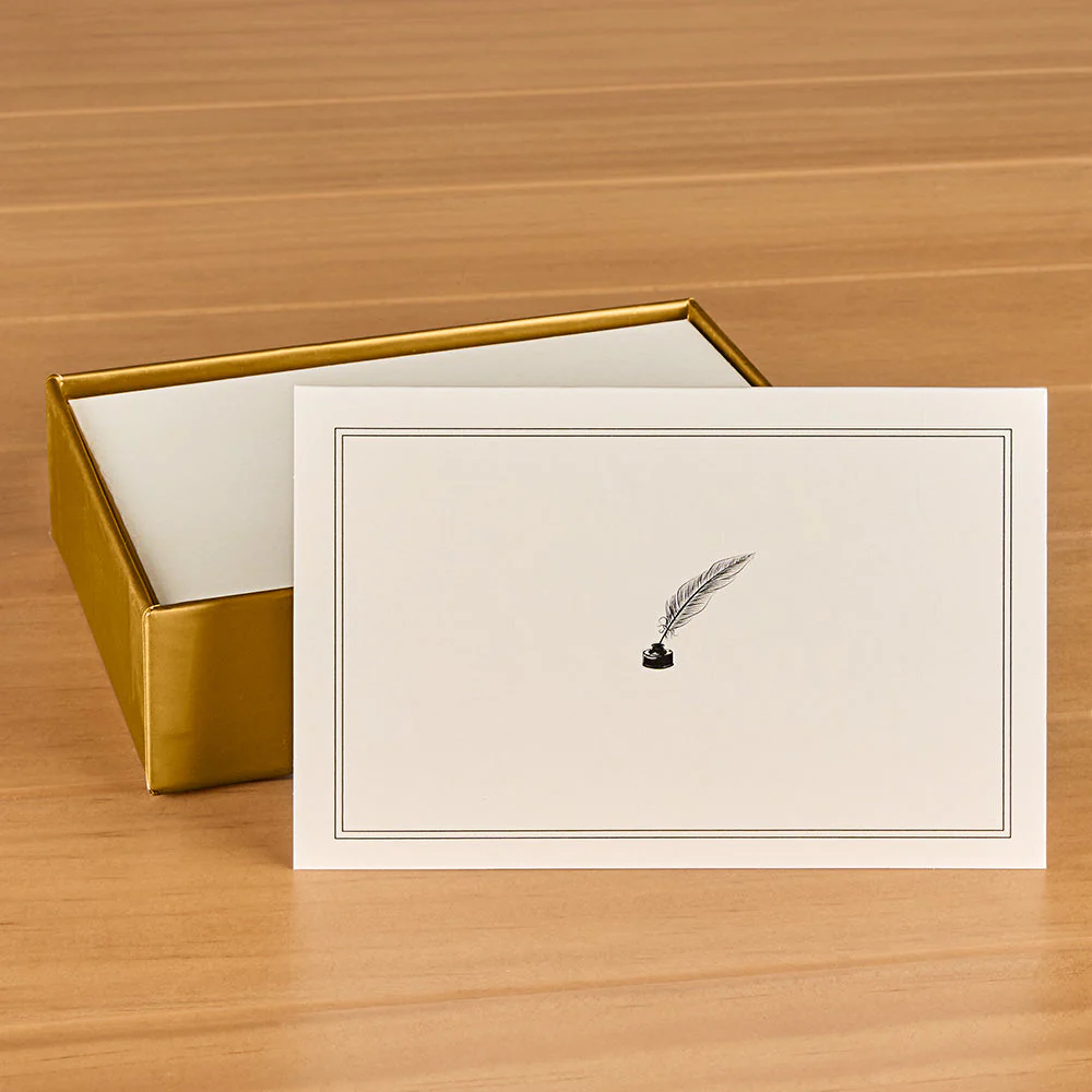 Embossed Blank Note Card Set, Quill and Inkwell
