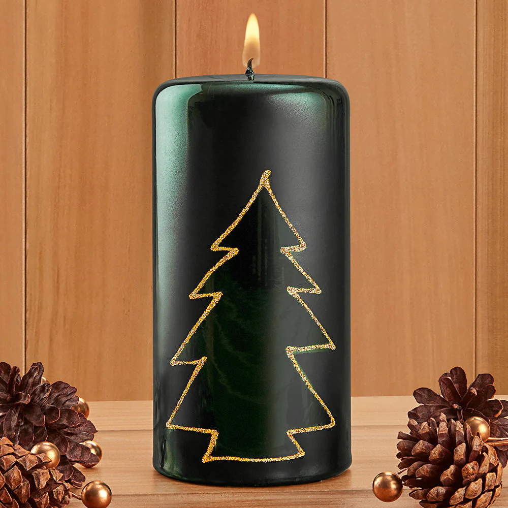 Evergreen Metallic Pillar Candle - Image 2