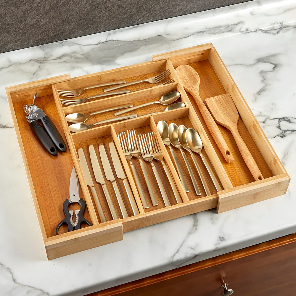 Expandable Bamboo Flatware Organizer - Image 2