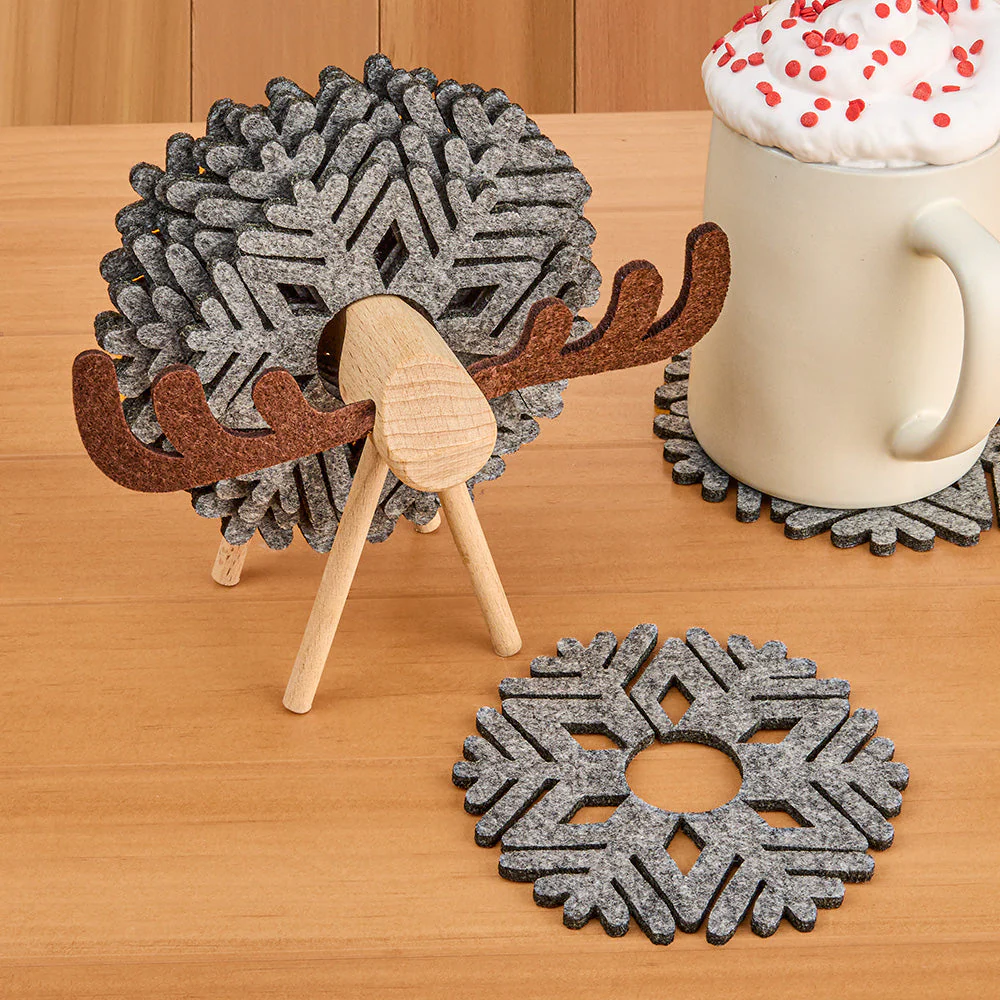 Felt Snowflake Coaster Set with Deer Holder - Image 2