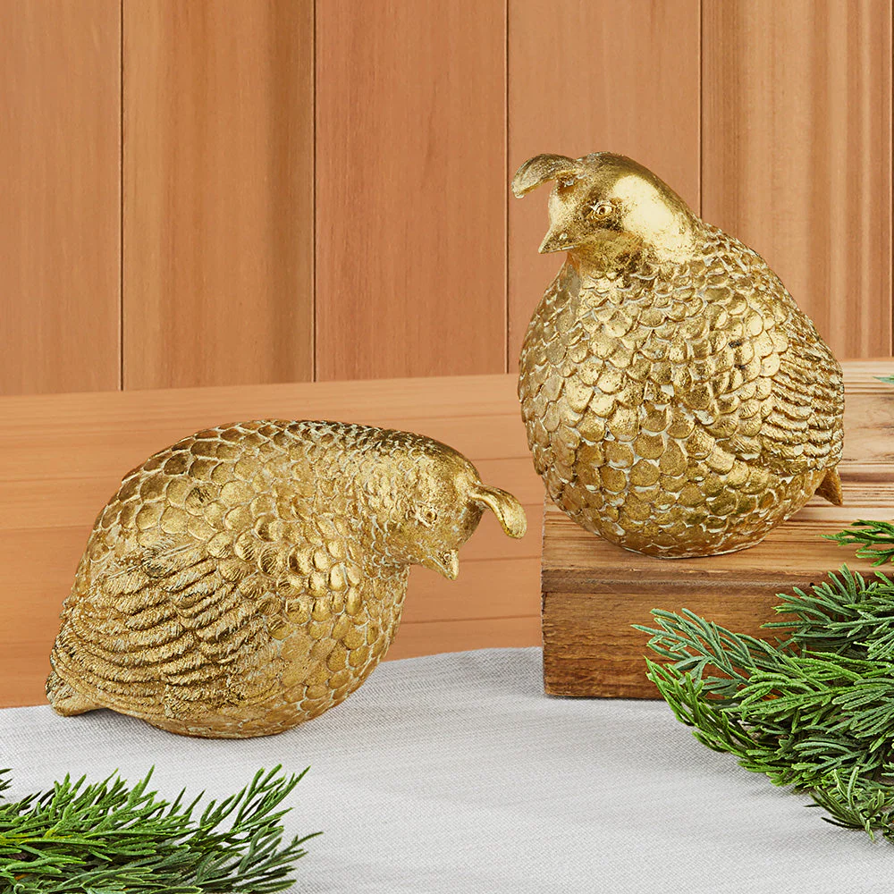 Gilded Resin Partridge Figurines - Image 3