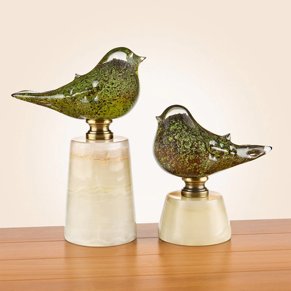 Glass Bird Figurine on Marble Pedestal - Image 2