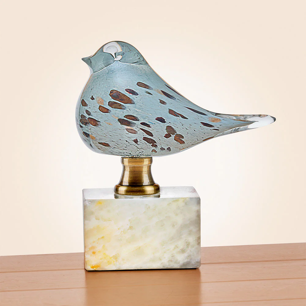 Glass Bird Figurine on Marble Pedestal - Image 3