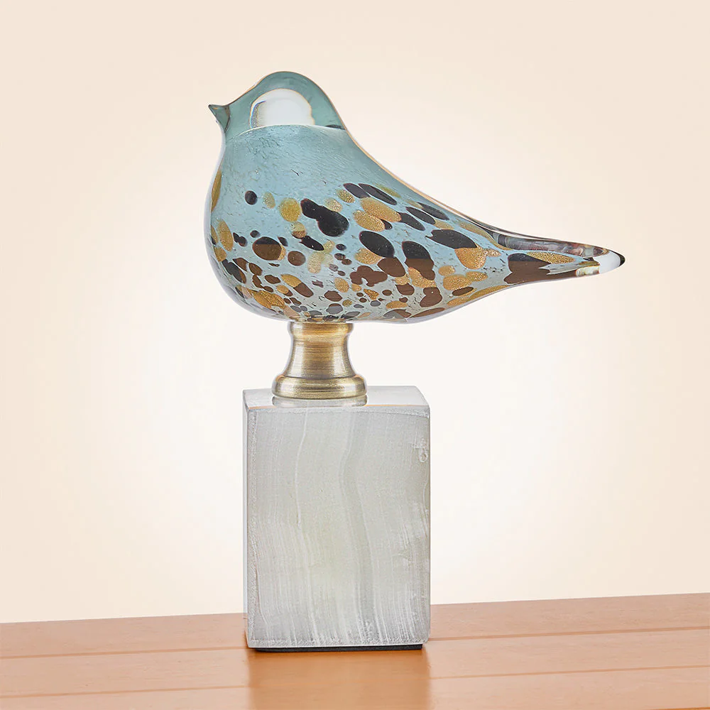 Glass Bird Figurine on Marble Pedestal - Image 4