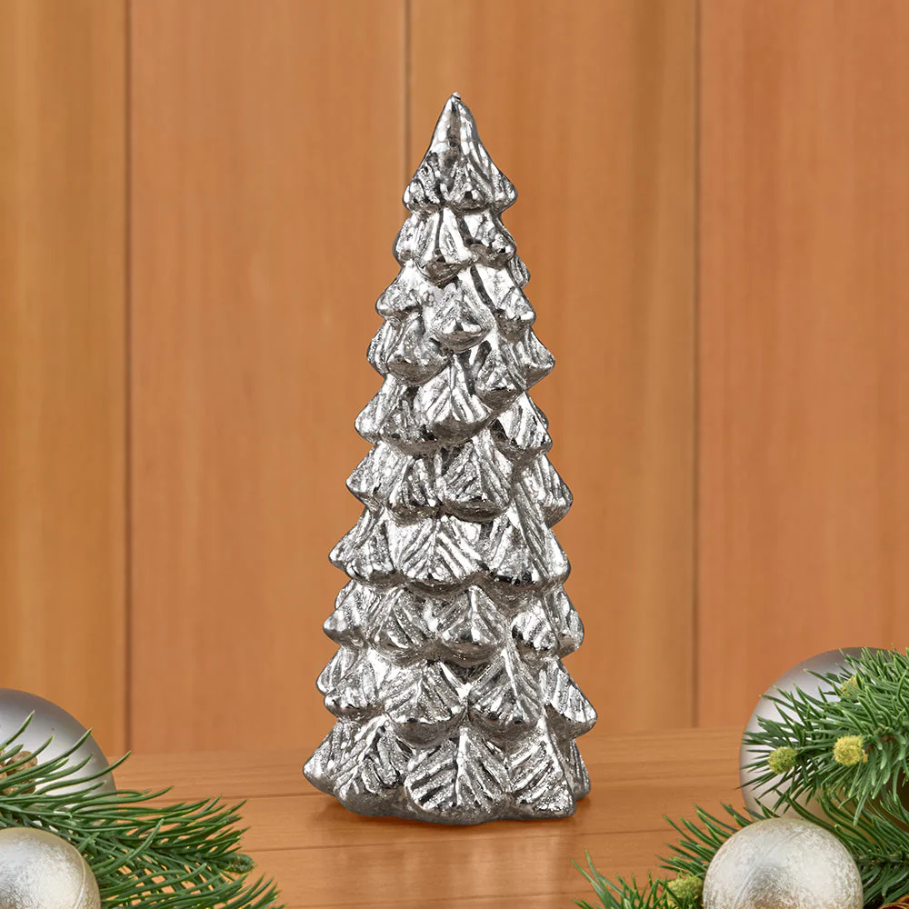 Glittered Mercury Glass Evergreen Tree Light