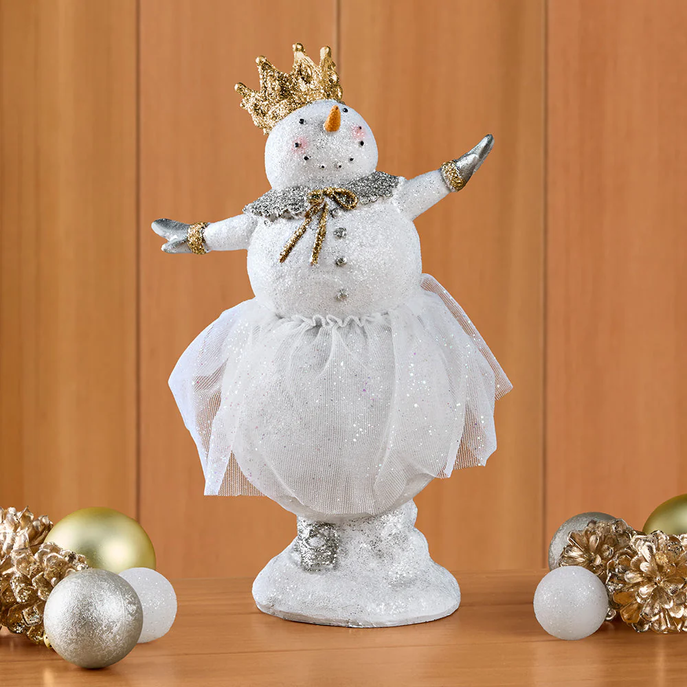 Glittered Resin Ballerina Princess Snowman Figurines - Image 3