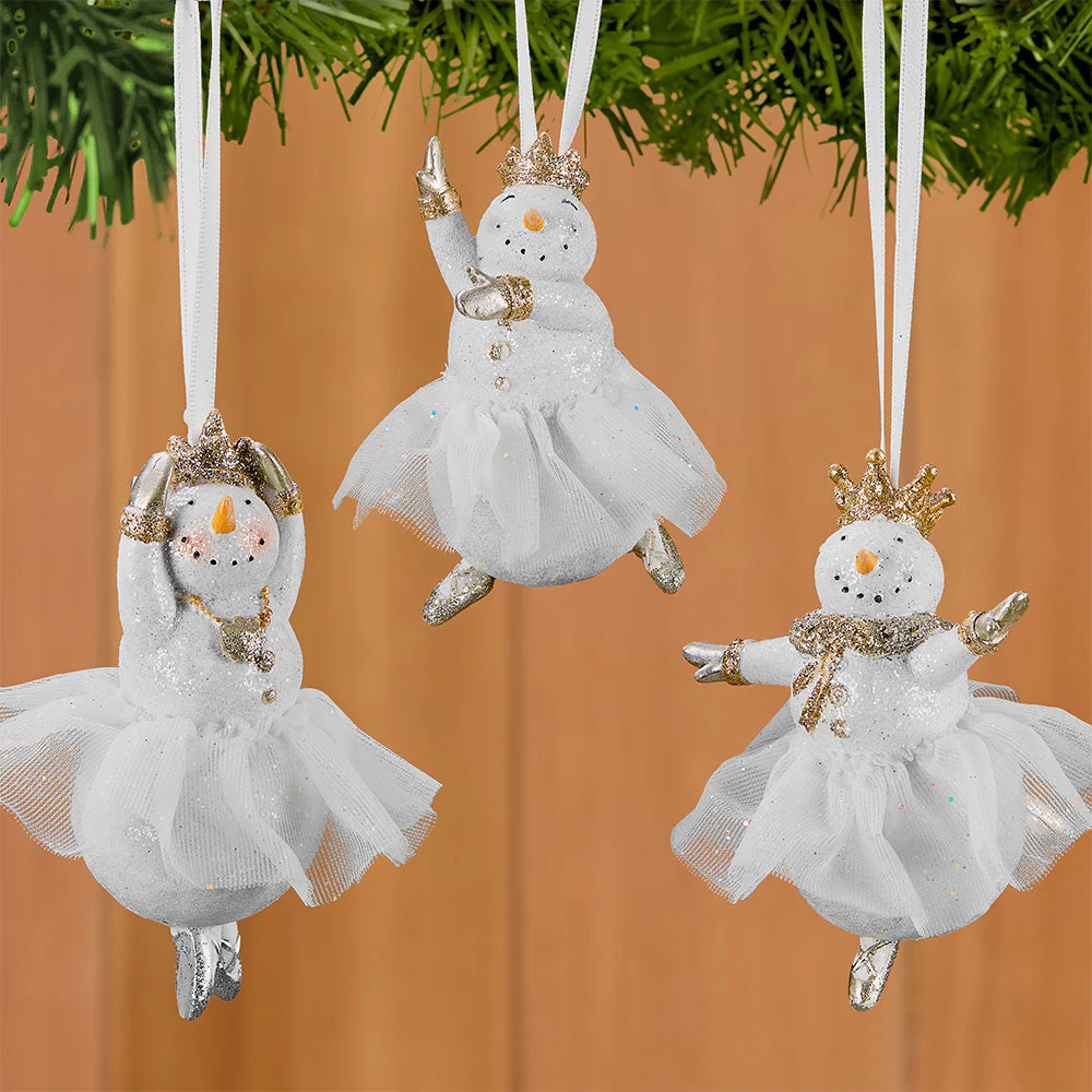 Glittered Resin Ballerina Princess Snowman Ornaments - Image 2