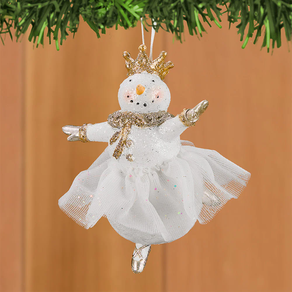 Glittered Resin Ballerina Princess Snowman Ornaments - Image 3