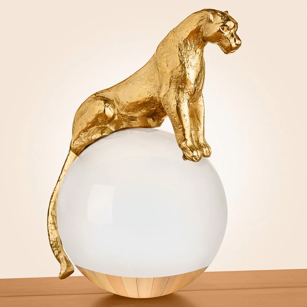 Global Views Brass and Crystal Jaguar Figurine