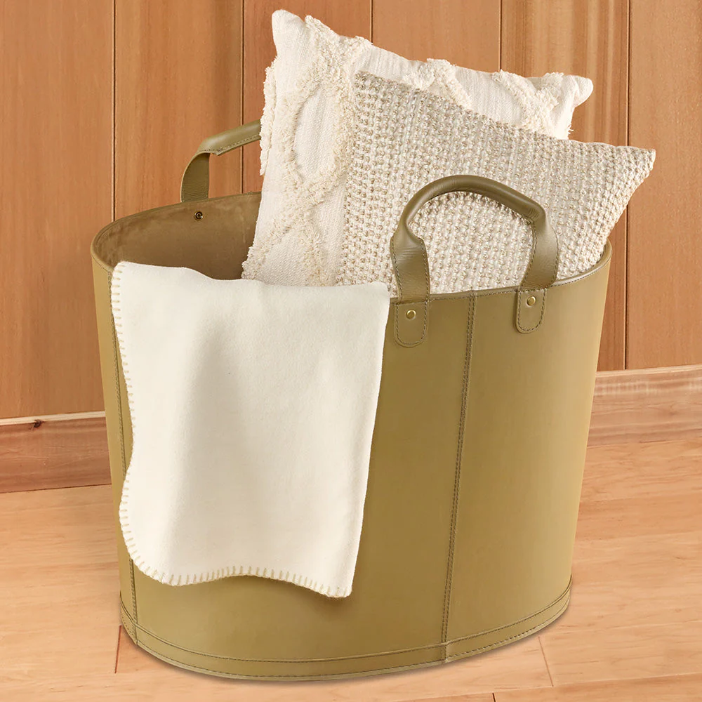 Global Views Oversized Leather Storage Basket - Image 2