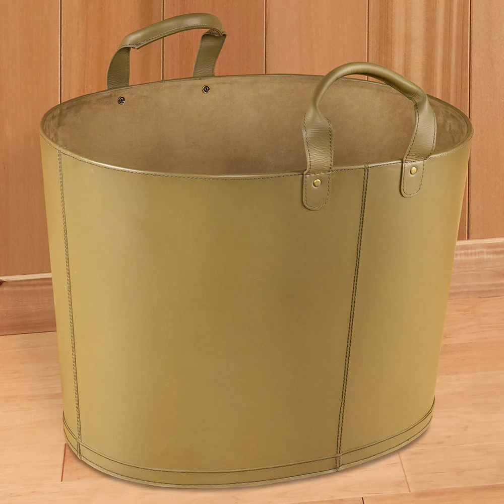 Global Views Oversized Leather Storage Basket - Image 3