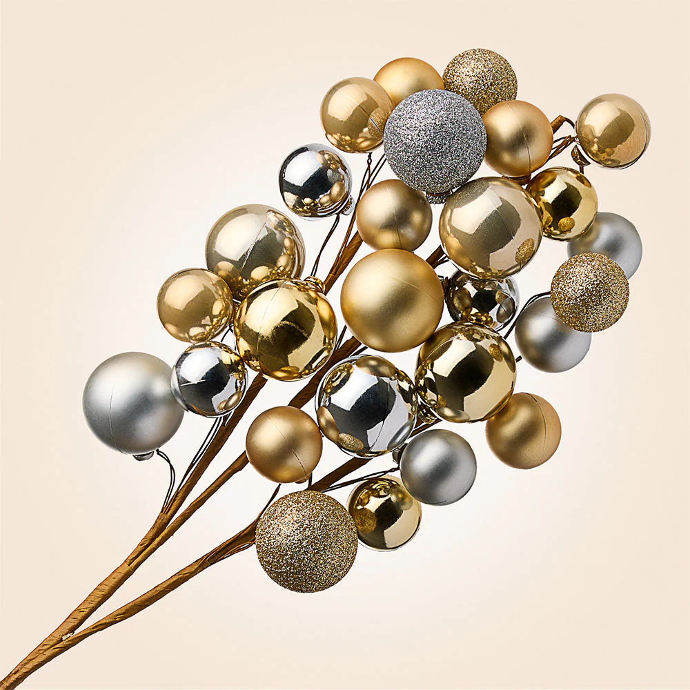 Gold and Silver Christmas Ornament Floral Pick / Spray - Image 2