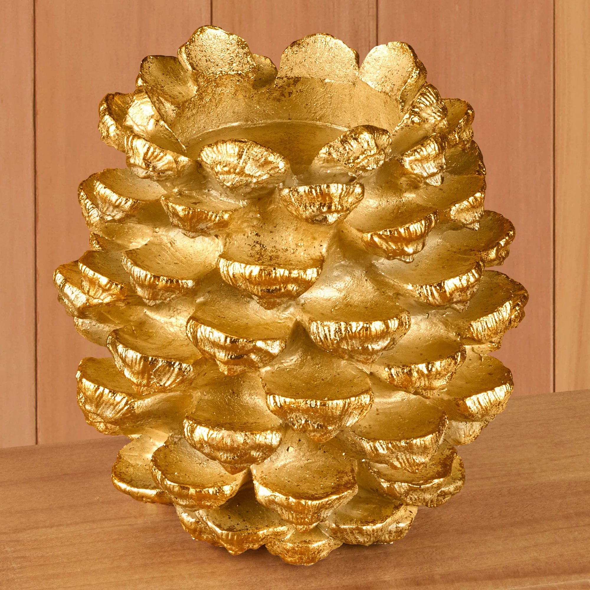 Golden Resin Pinecone Pillar Candleholder - Image 2