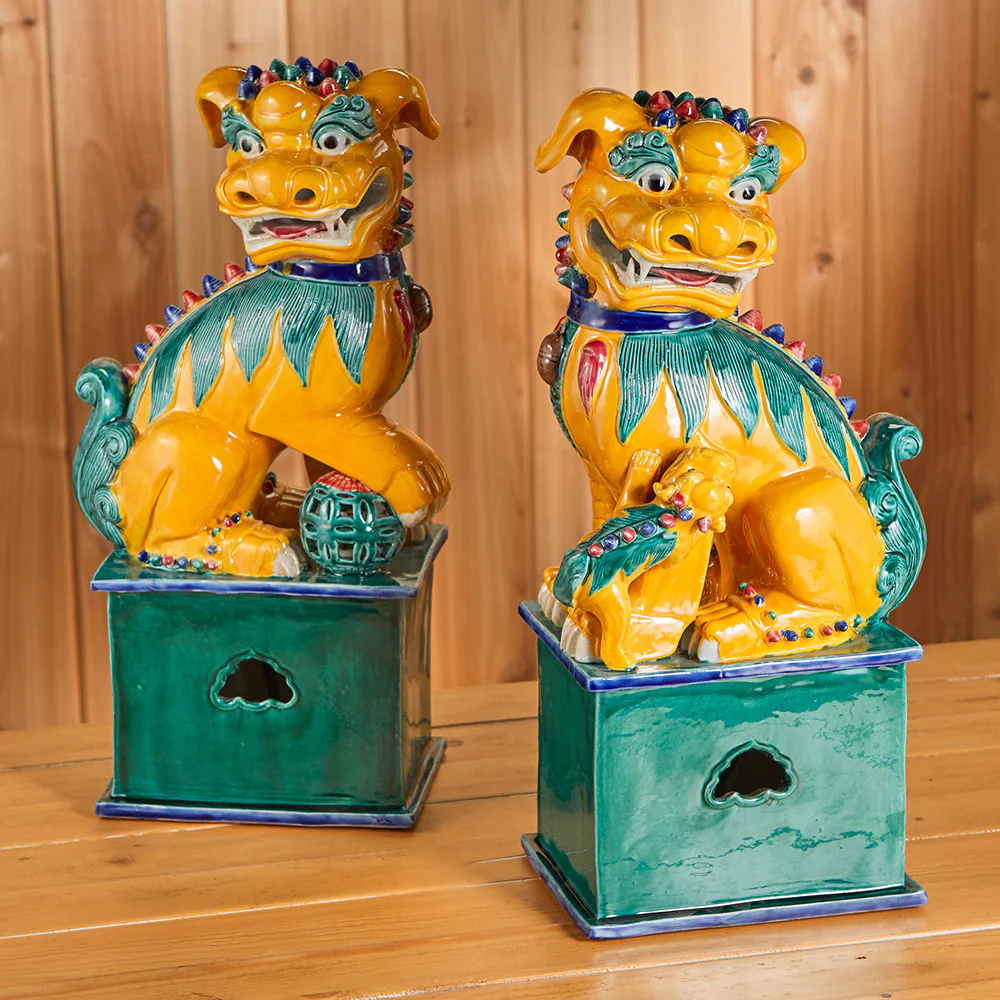 Green and Yellow Glazed Porcelain Imperial Foo Dog Statue - Image 3