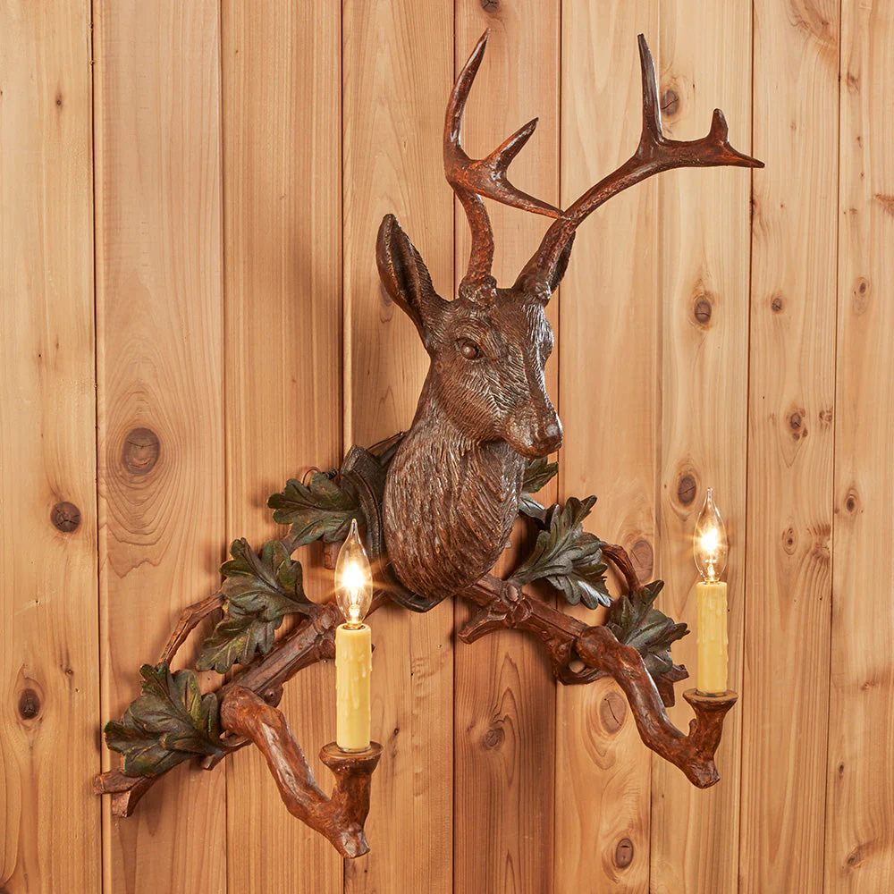 Handcarved Wooden Deer Sconce