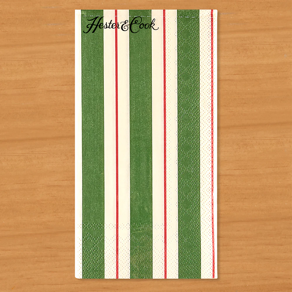 Hester & Cook Paper Napkins, Christmas Green & Red Awning Stripe - Image 2