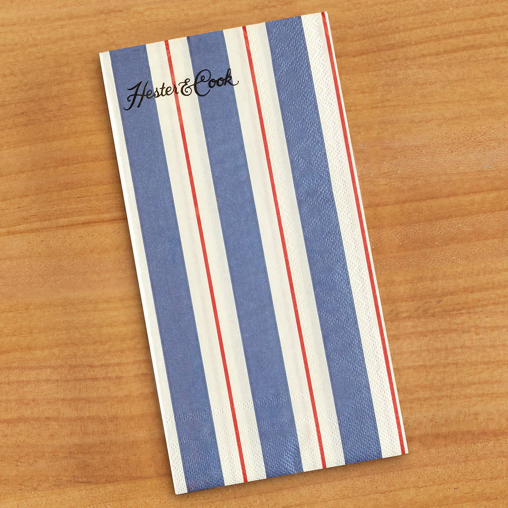 Hester & Cook Paper Napkins & Guest Towels, Navy & Red Awning Stripe - Image 3