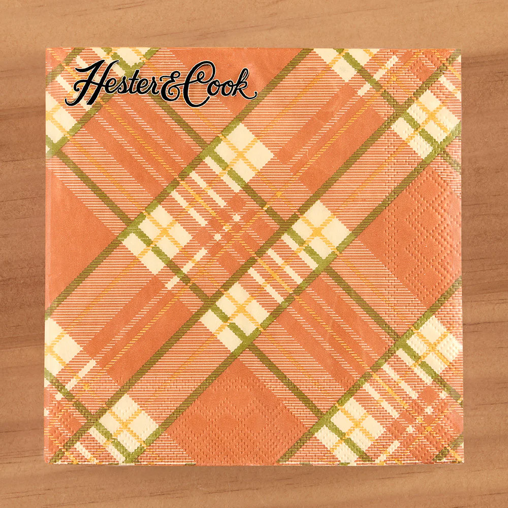 Hester & Cook Paper Napkins, Orange Plaid - Image 2