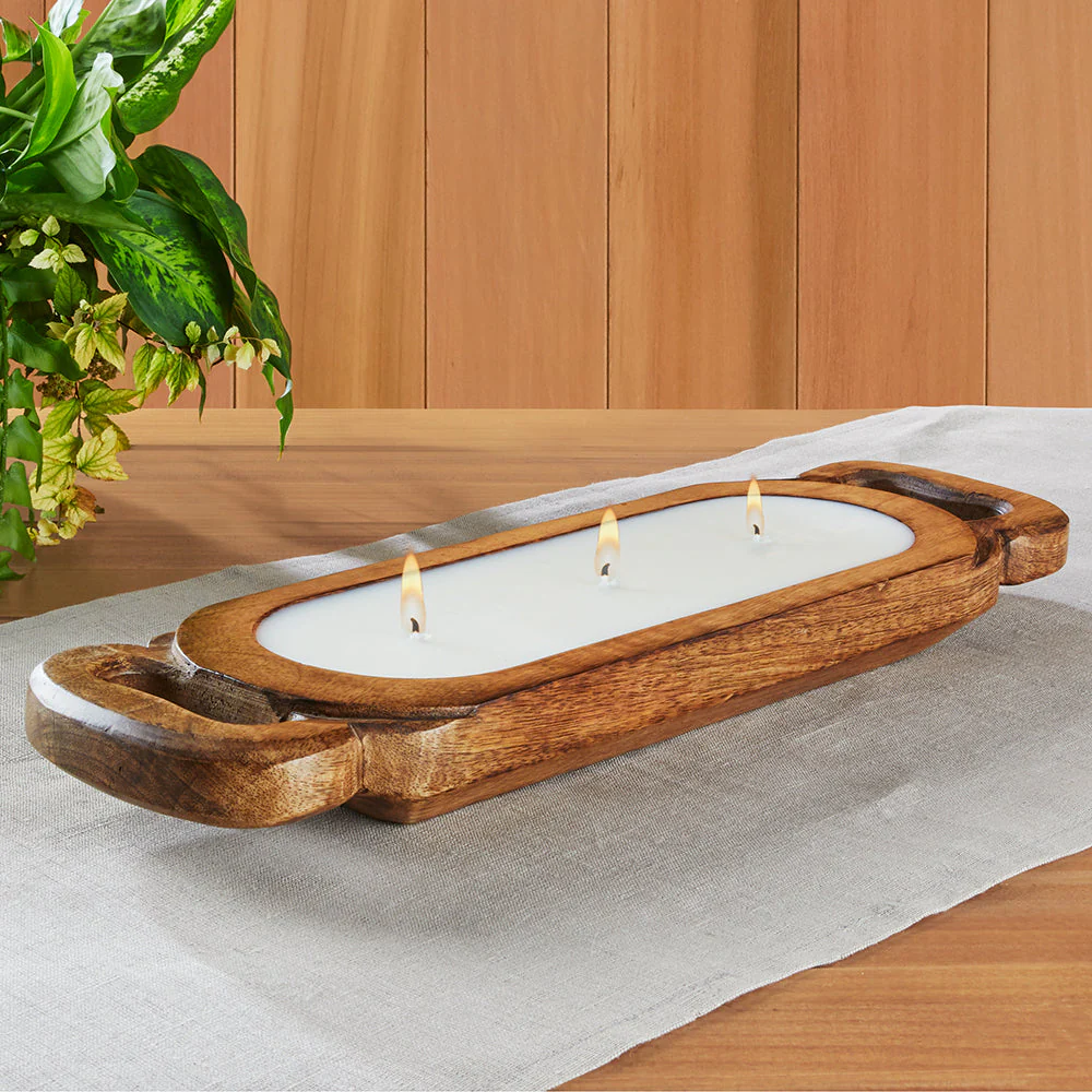 Himalayan Trading Post Carved Wood Tray Candles - Image 2