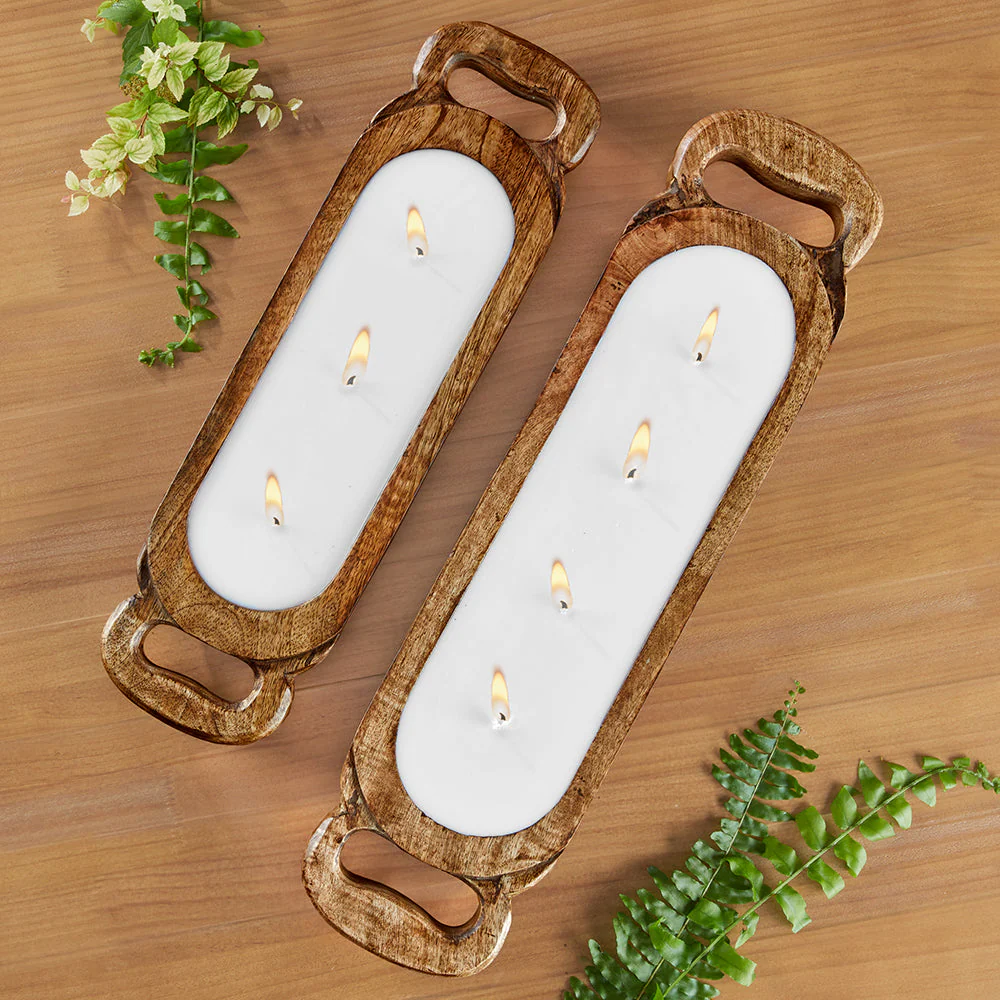 Himalayan Trading Post Carved Wood Tray Candles - Image 3