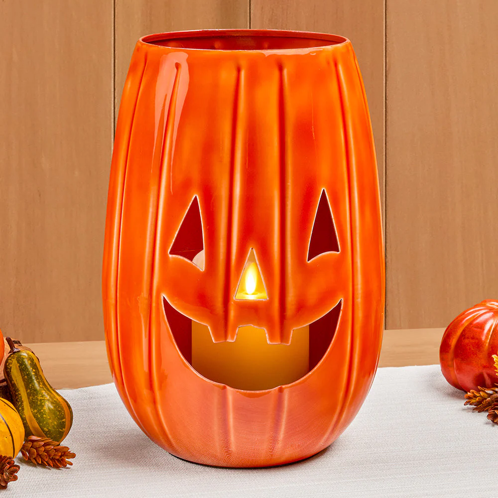 Jack-O-Lantern Enameled Hurricane Luminary - Image 2