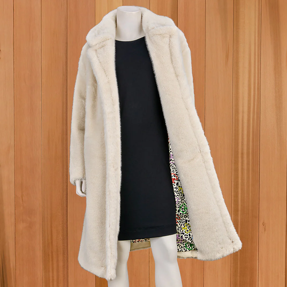 JAYLEY Long Open-Front Faux Fur Coat, White - Image 2
