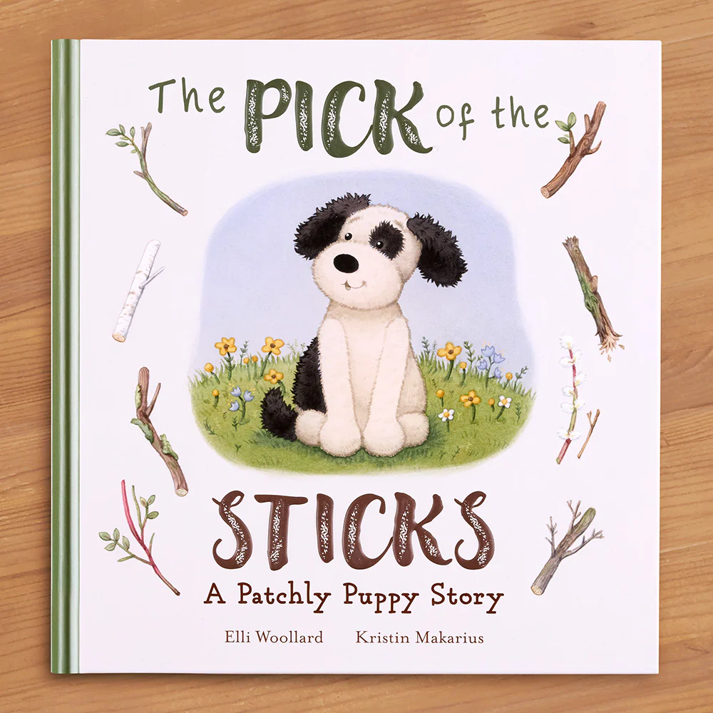 Jellycat "The Pick of the Sticks: A Patchly Puppy Story" Board Book by Elli Woollard