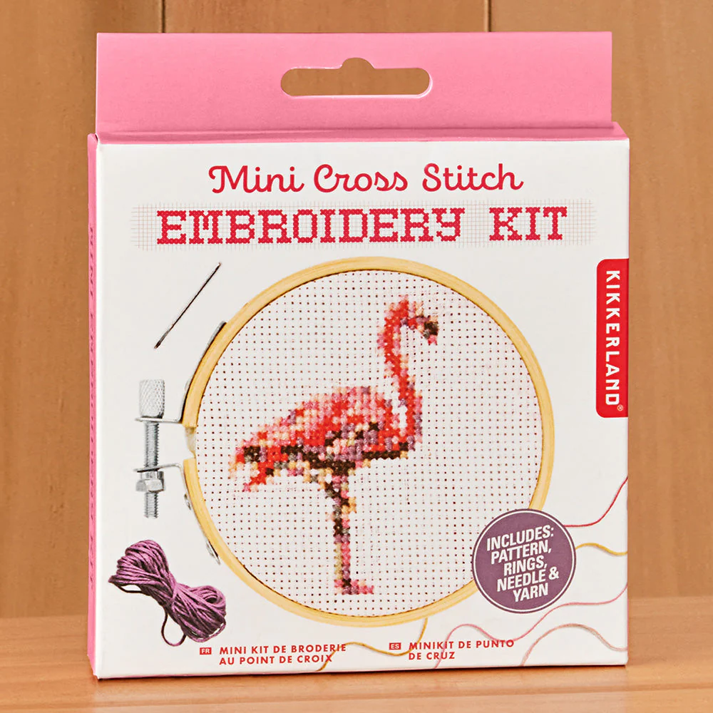 Kikkerland Mini Cross Stitch Embroidery Kit, Flamingo