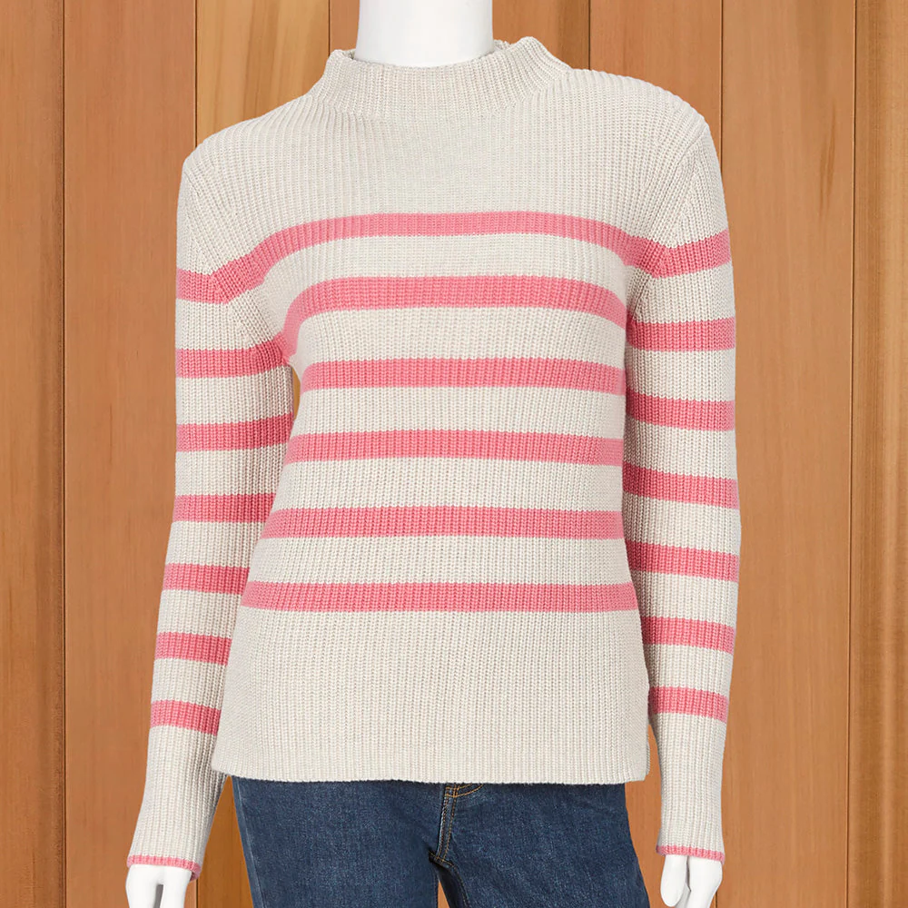 Kinross Women's Striped Ribbed Funnel Sweater