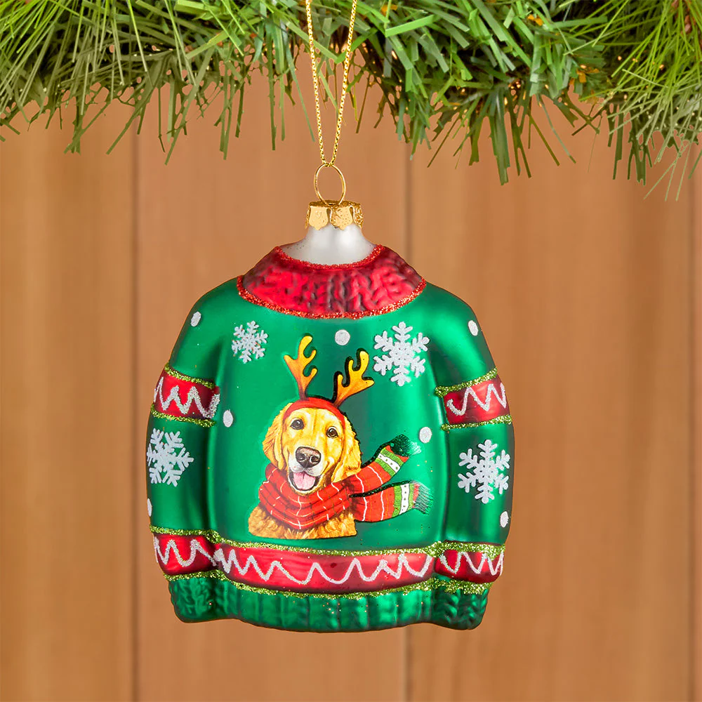 Kurt Adler Glass Ornament, Santa Cat and Dog Christmas Sweater - Image 2
