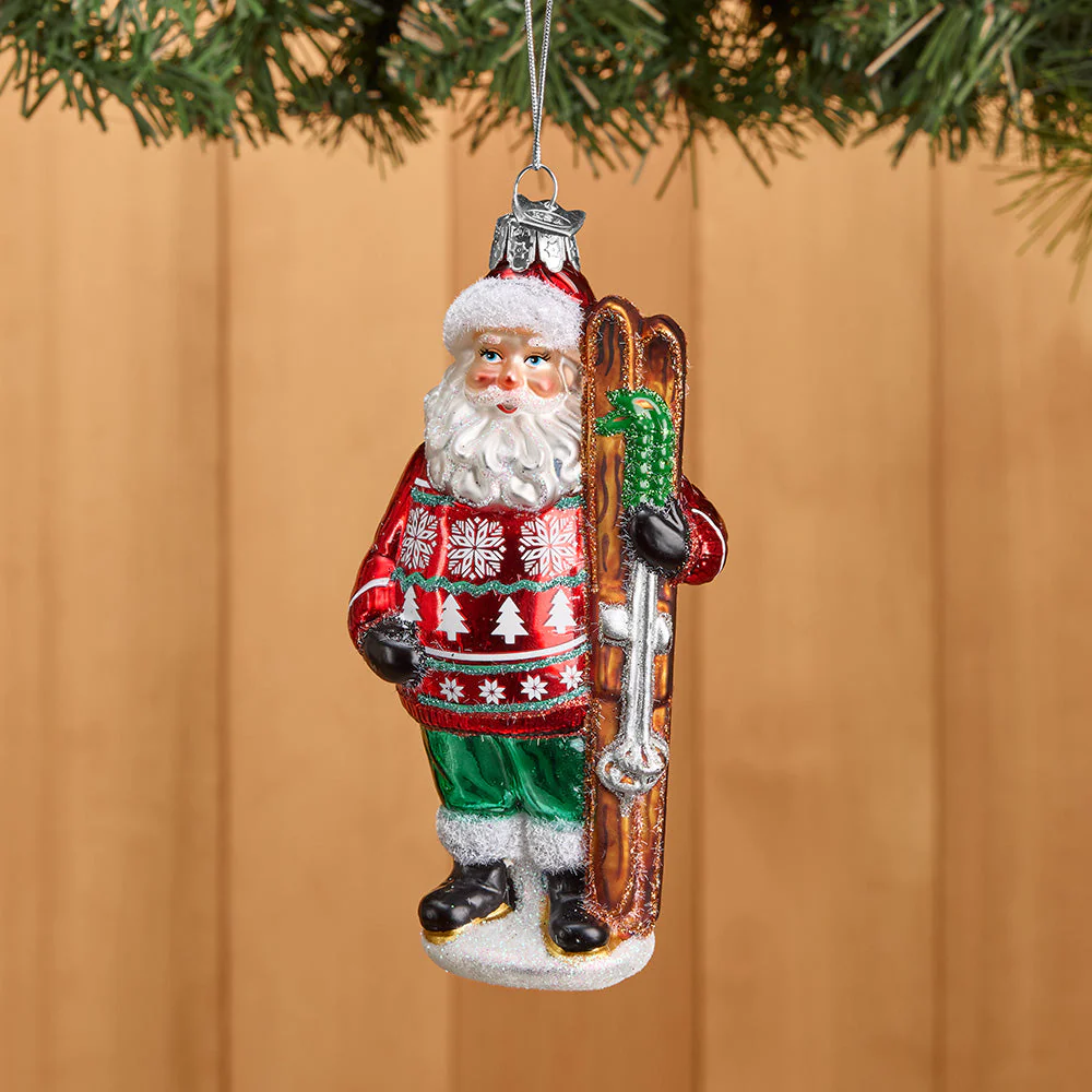Kurt Adler Glass Ornament, Santa with Skis