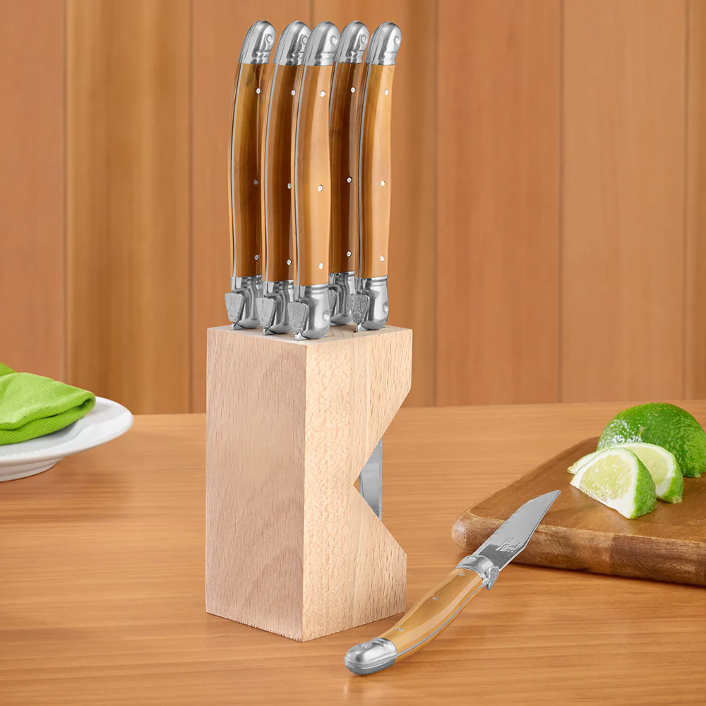 Laguiole André Verdier Debutant Steak Knife Block Set - Image 3