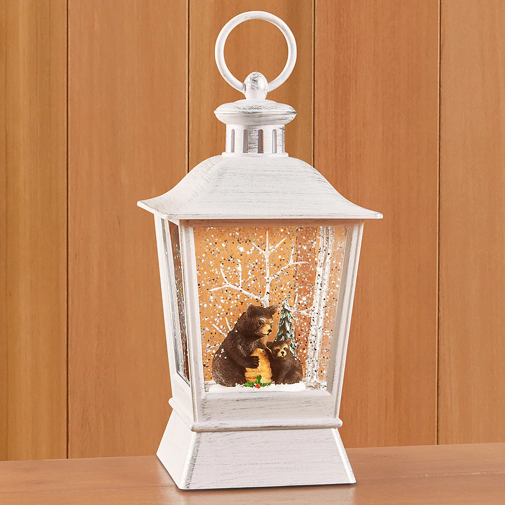 LED Lantern Snow Globe, Mama & Baby Bear