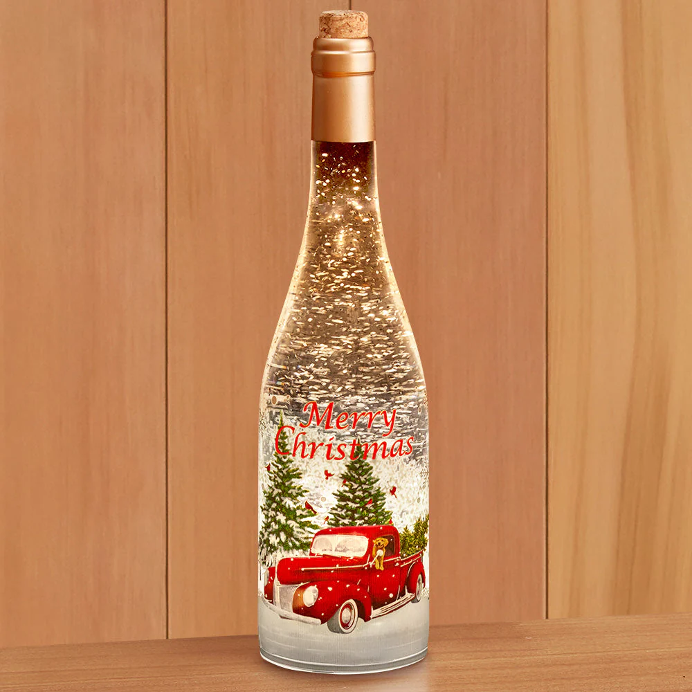 LED Snow Globe Wine Bottle – Merry Christmas