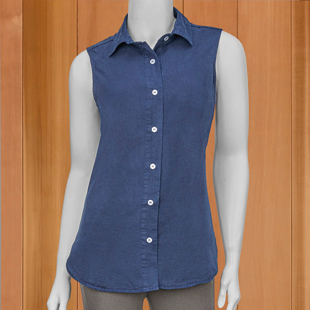 Lulu-B Luxe Denim Button-Down Sleeveless Shirt