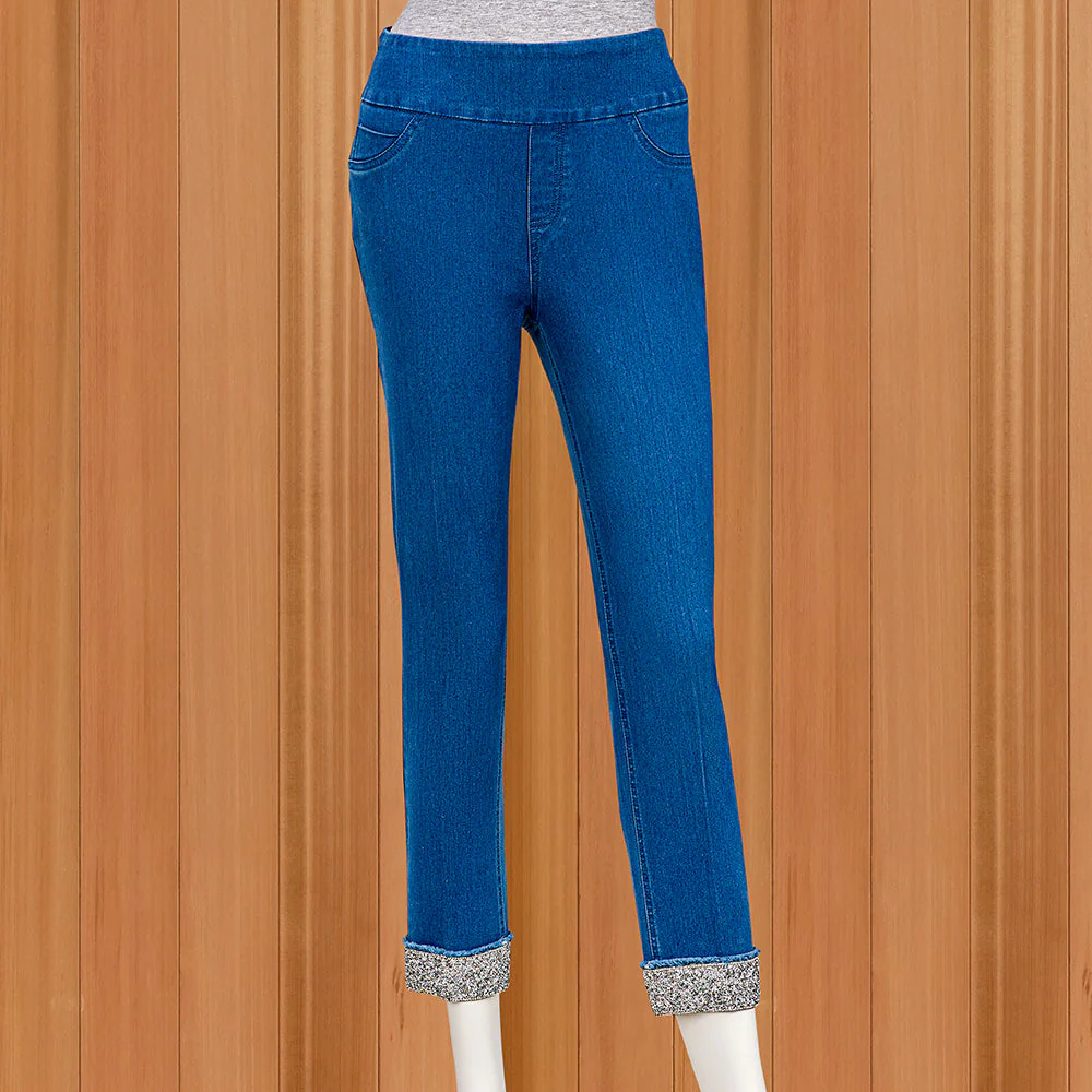 Lulu-B Pull-On Denim Capris with Bling Cuffs - Image 4