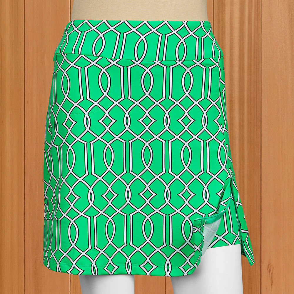Lulu-B Pull-On Sun Protection Sport Skort, Green Trellis - Image 2