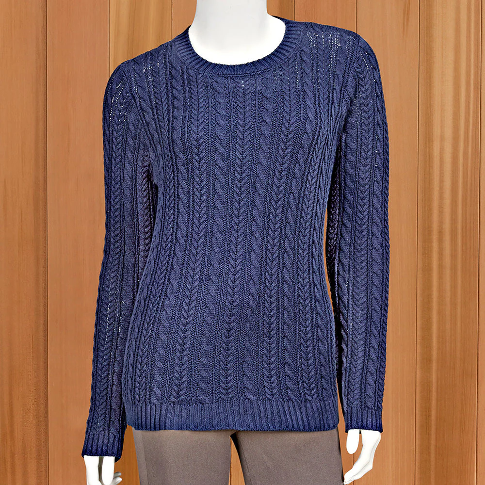Lulu-B Women's Lightweight Cable Knit Sweater, Crew Neck