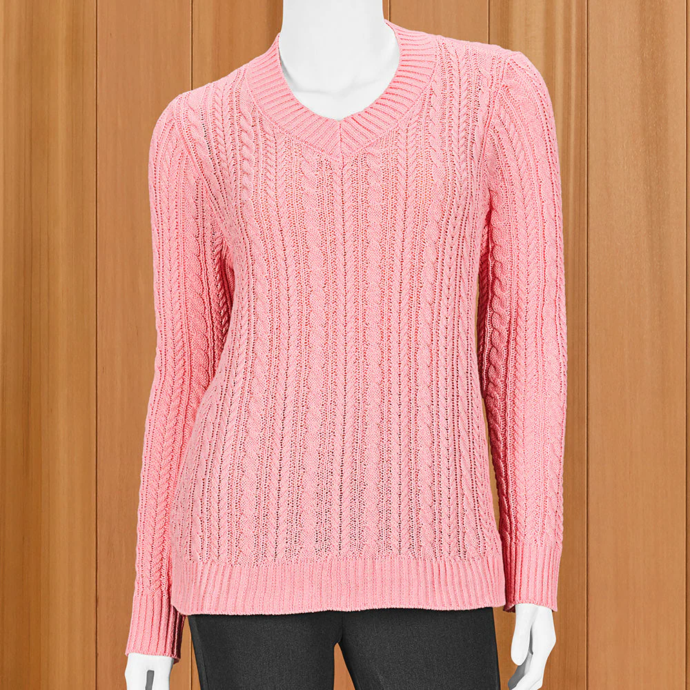 Lulu-B Women's Lightweight Cable Knit Sweater, V-Neck