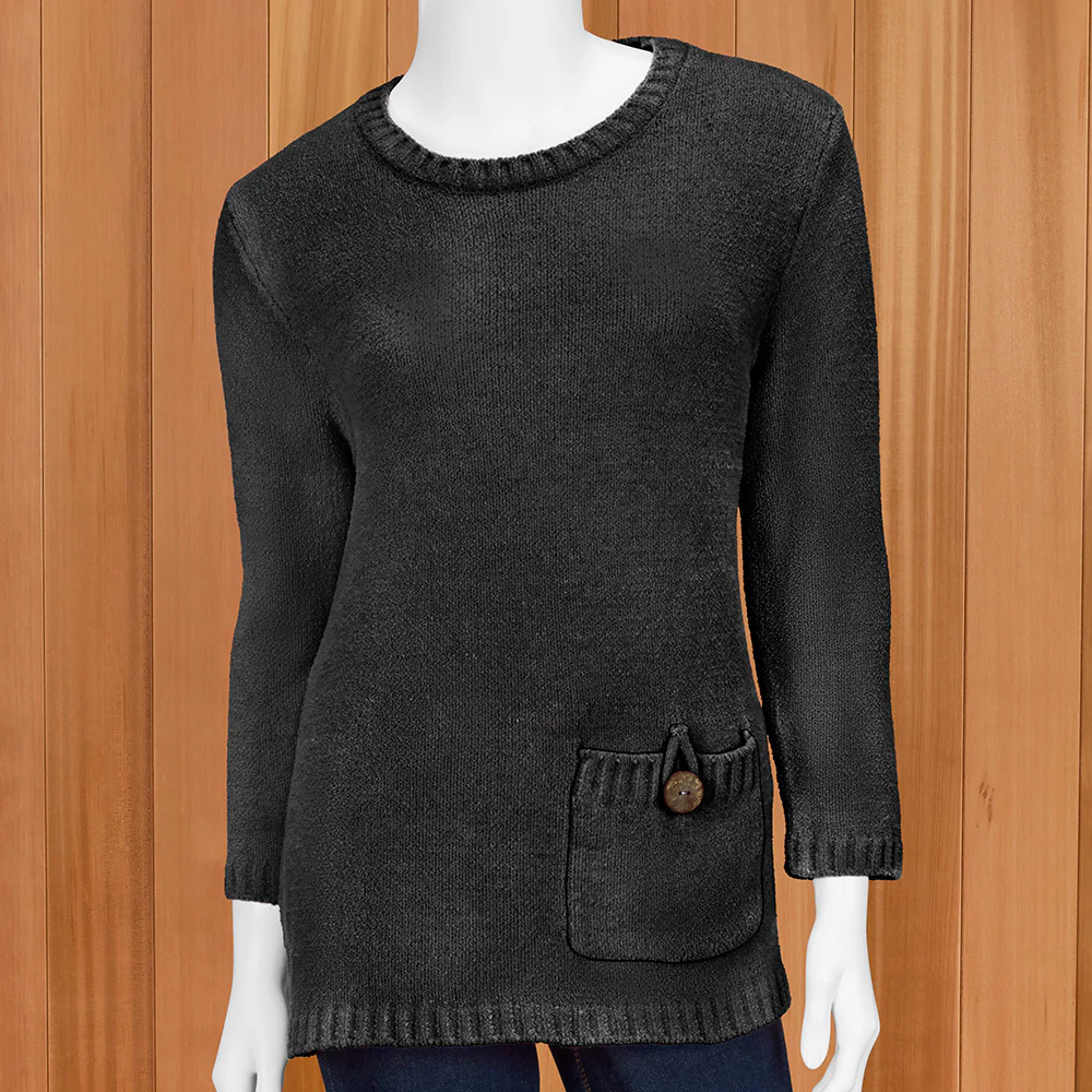 Lulu-B Women's Lightweight Chenille Button-Pocket Sweater - Image 2