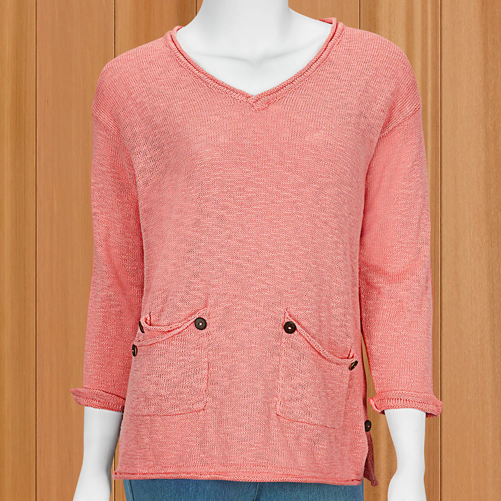 LuLu-B Women's Lightweight Sweater with Patch Pockets