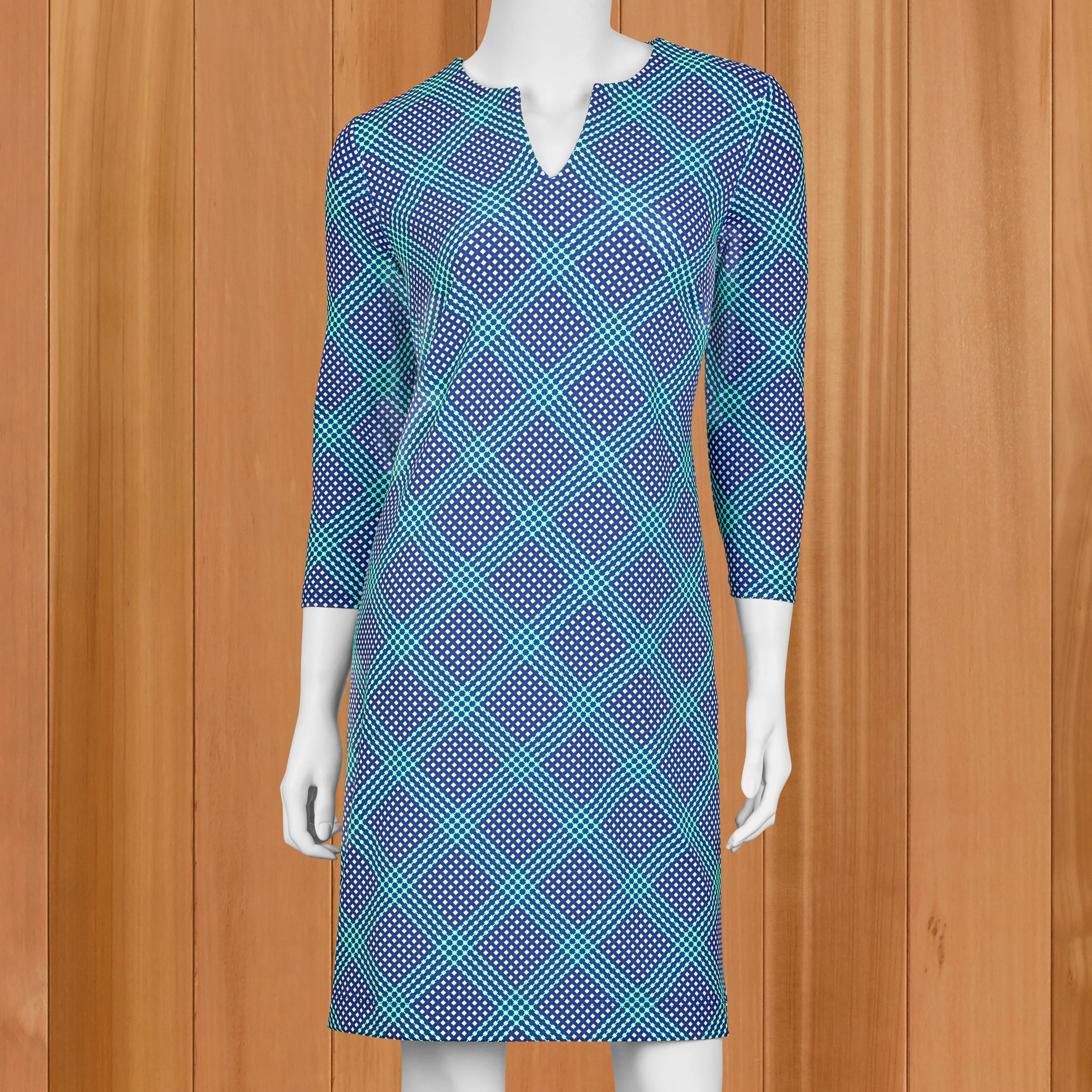 Lulu-B Women's Notched V-Neck Sun Protection Dress, Fox Island Tartan