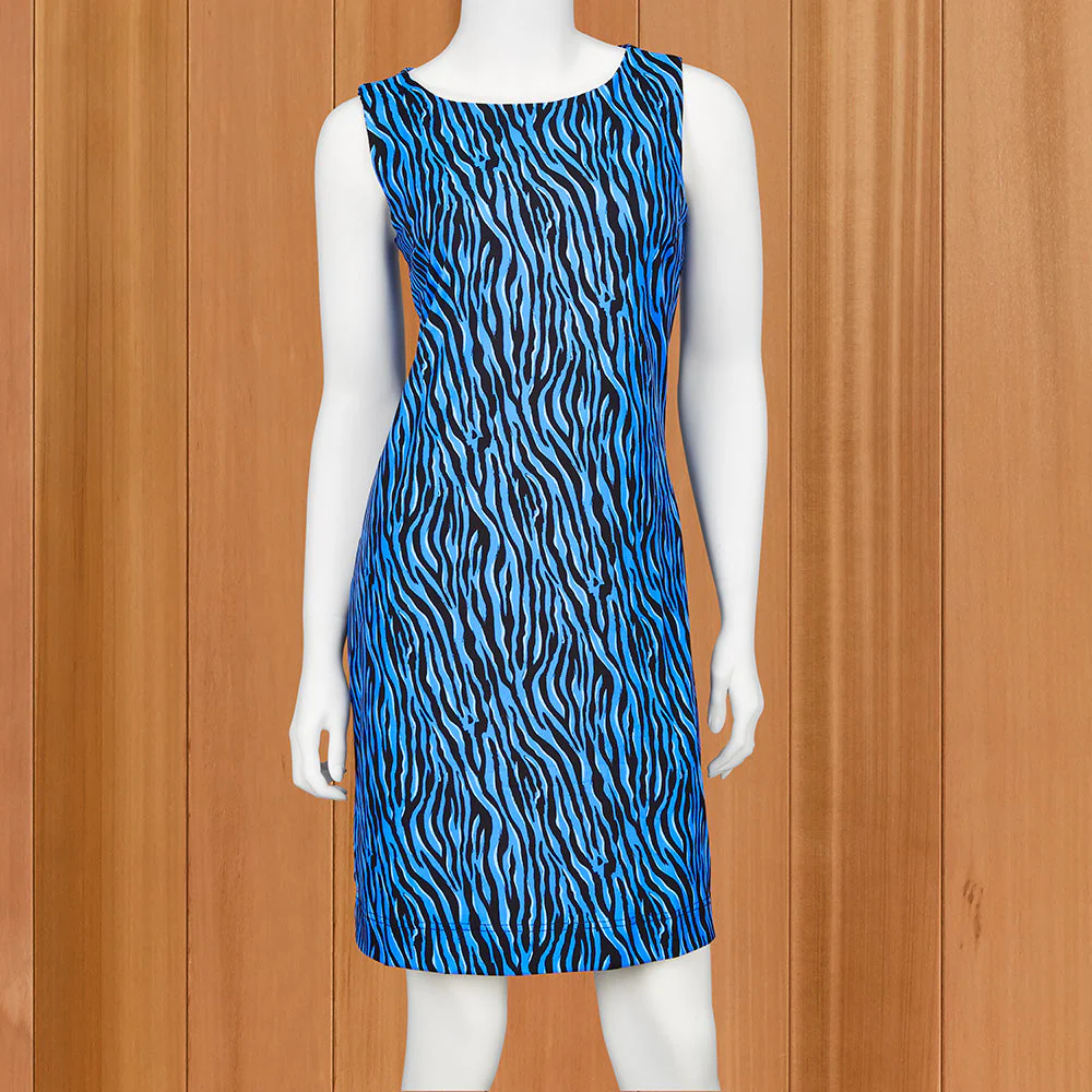 LuLu-B Women's Sleeveless Sun Protection Dress, Blue Zebra