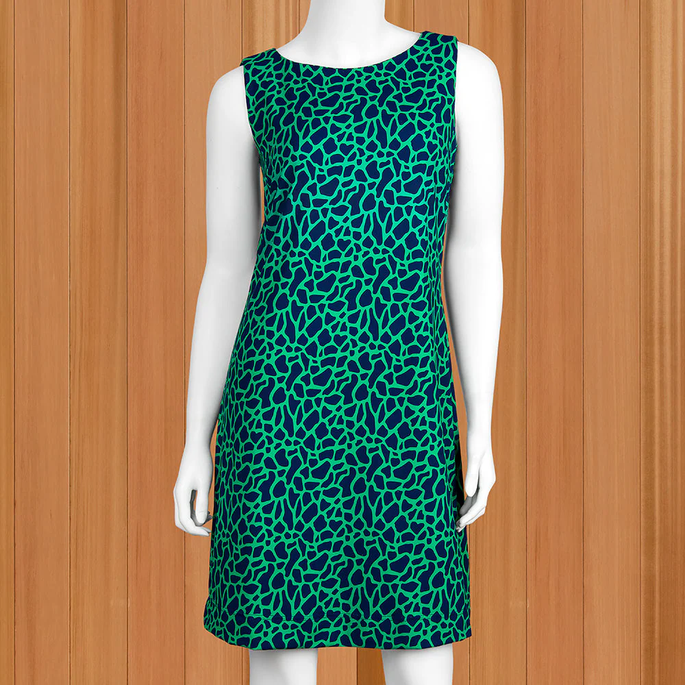Lulu-B Women's Sleeveless Sun Protection Dress, Emerald Navy Giraffe