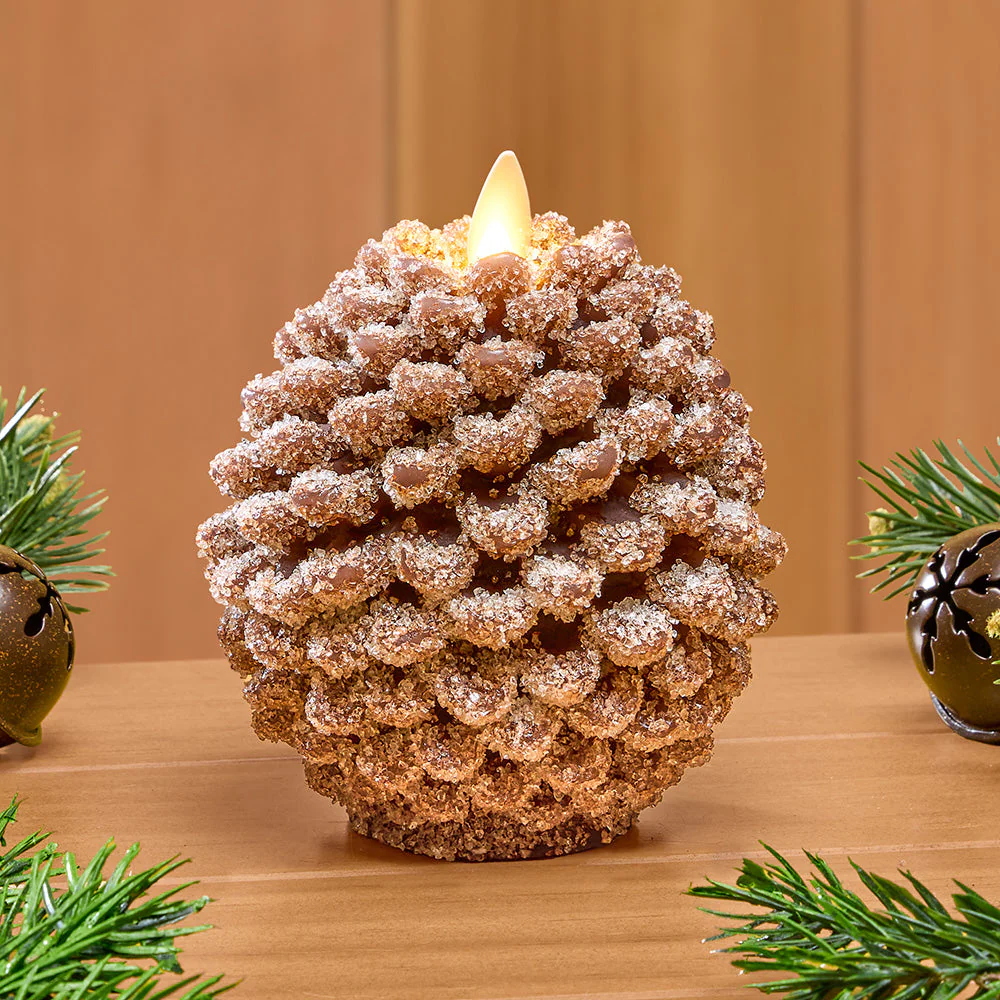 Luminara Unscented Flameless Frosty Pinecone Candle - Image 2