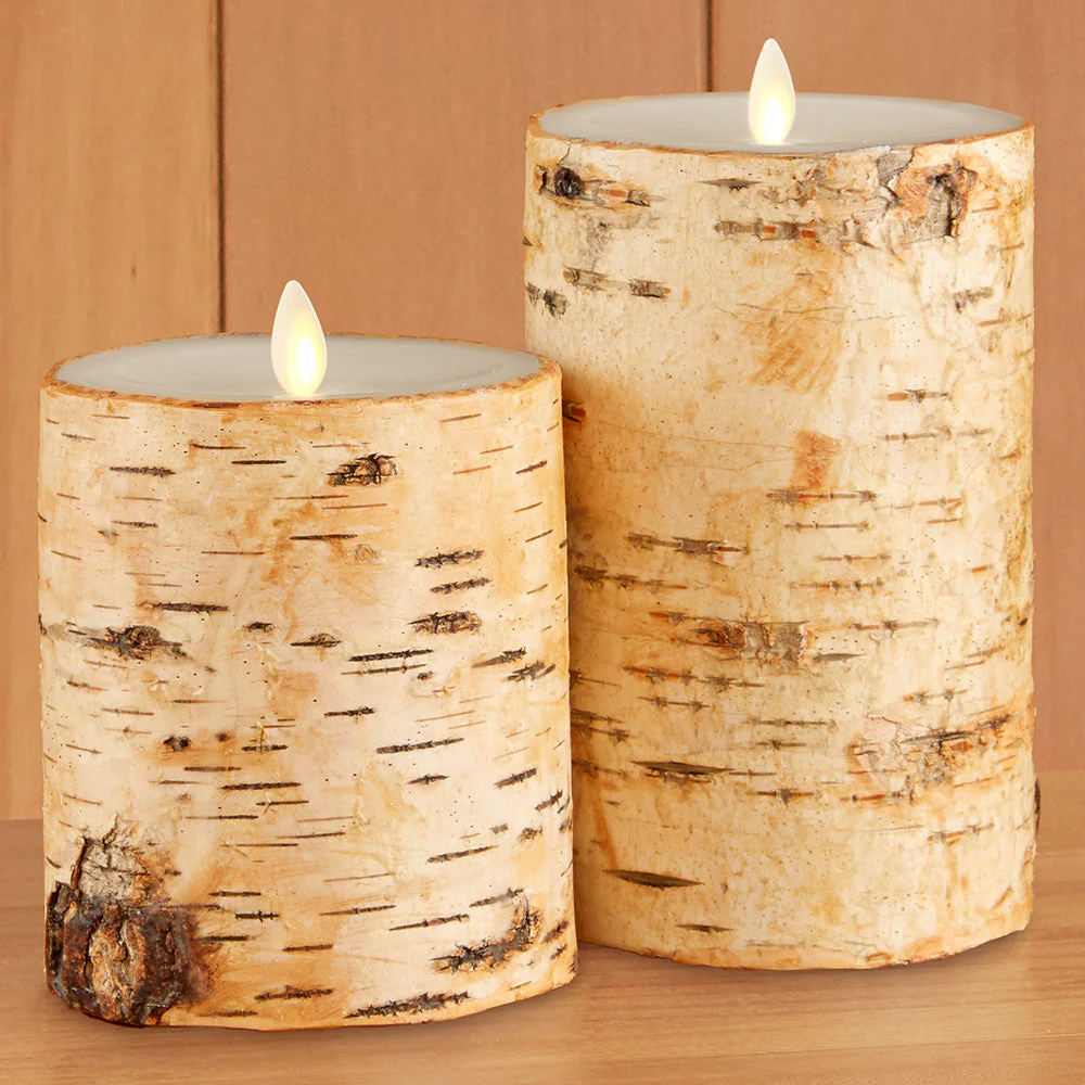 Luminara Unscented Flameless Pillar Candle, Birch Wood - Image 2